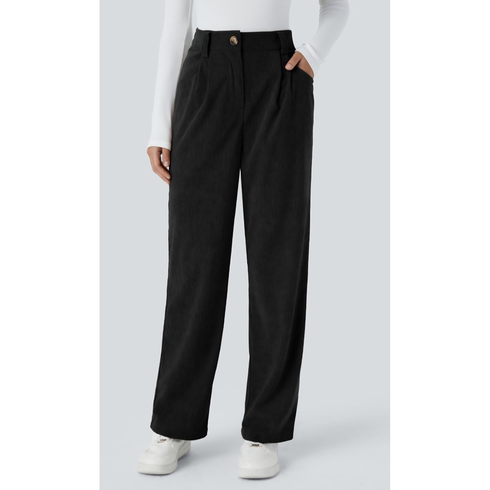 Halara High Waisted Zipper Pocket Corduroy Casual Pants
 Size XL Black NWT
